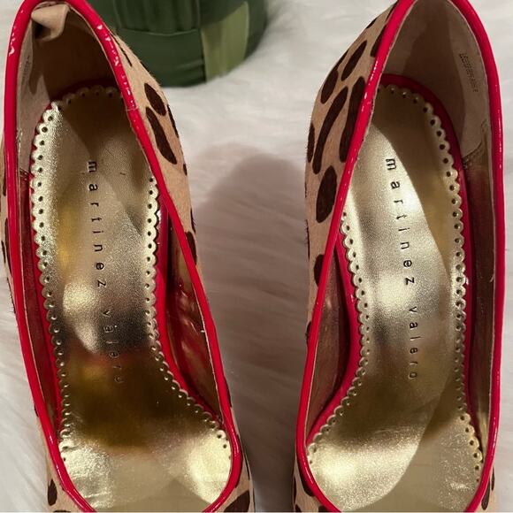 Martinez Valero Leather Calf Hair Leopard Multi Tone Heels Pumps Camel Red 5.5 - Picture 7 of 15